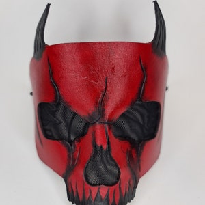 Real leather devil skull mask - red with black details - handmade - choice of styles - other matching accessories available