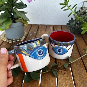 Handgemachte Evil Eye Kaffeetasse: 24k Gold Türkisch Nazar Tasse