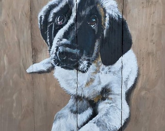 Personalized pet portrait. ACRYLIC on RECYCLED WOOD. Souvenir and memorial pet. Acrylic portrait on wood. Give portrait