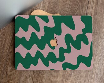 Curved Green Waves MacBook Case Customed Text Suitbale for Macbook Pro 13 14 15 16 Apple Macbook Case Laptop Case Holiday Gift