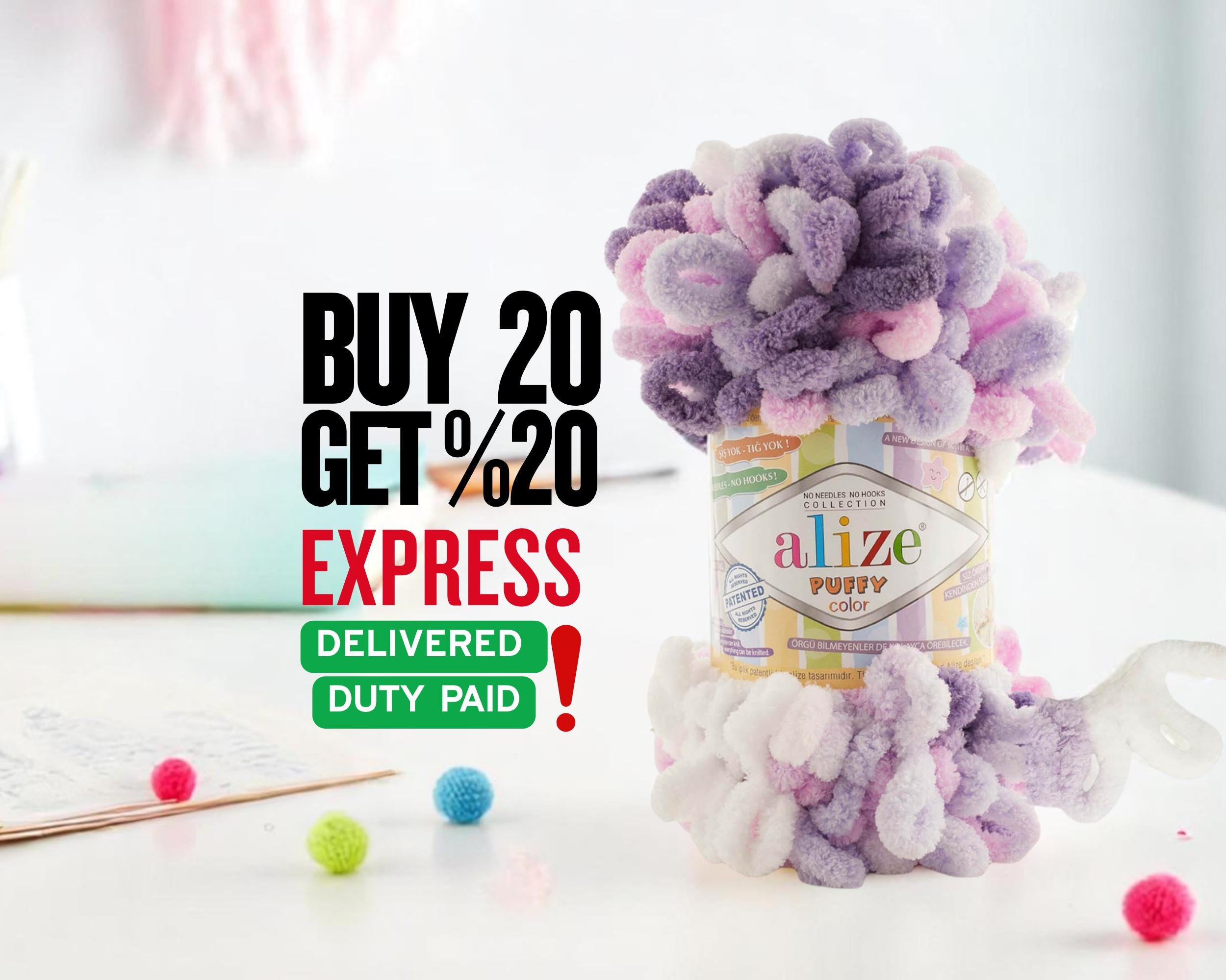 Alize Puffy Color Yarn, Velvet Yarn, Bulky Yarn, Blanket Yarn, Easy Knitting Yarn, No Hook, No Needle, Finger Yarn, Chenille Wool Loop