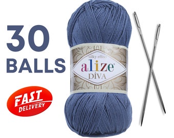 Alize Diva, 30 bolas, hilo de calidad, efecto sedoso, hilado acrílico %100, ganchillo de hilo, hilo de punto, hilo de verano, patrón de bikini, hilo turco