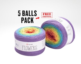 Yarnart Flowers Cotton Blend Cake Yarn: Rainbow Shawl, 1000m