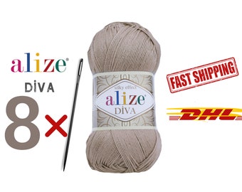 Alize Diva, 8 Pcs, Amigurumi Yarn, Silky Effect, %100 Acrylic Yarn, Yarn Crochet, Knitting Yarn, Summer Yarn, Bikini Pattern, Turkish Yarn