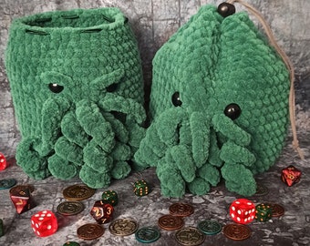 Cthulhu dice bag crochet green pouch