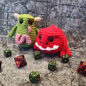 Red and green monster plush crochet