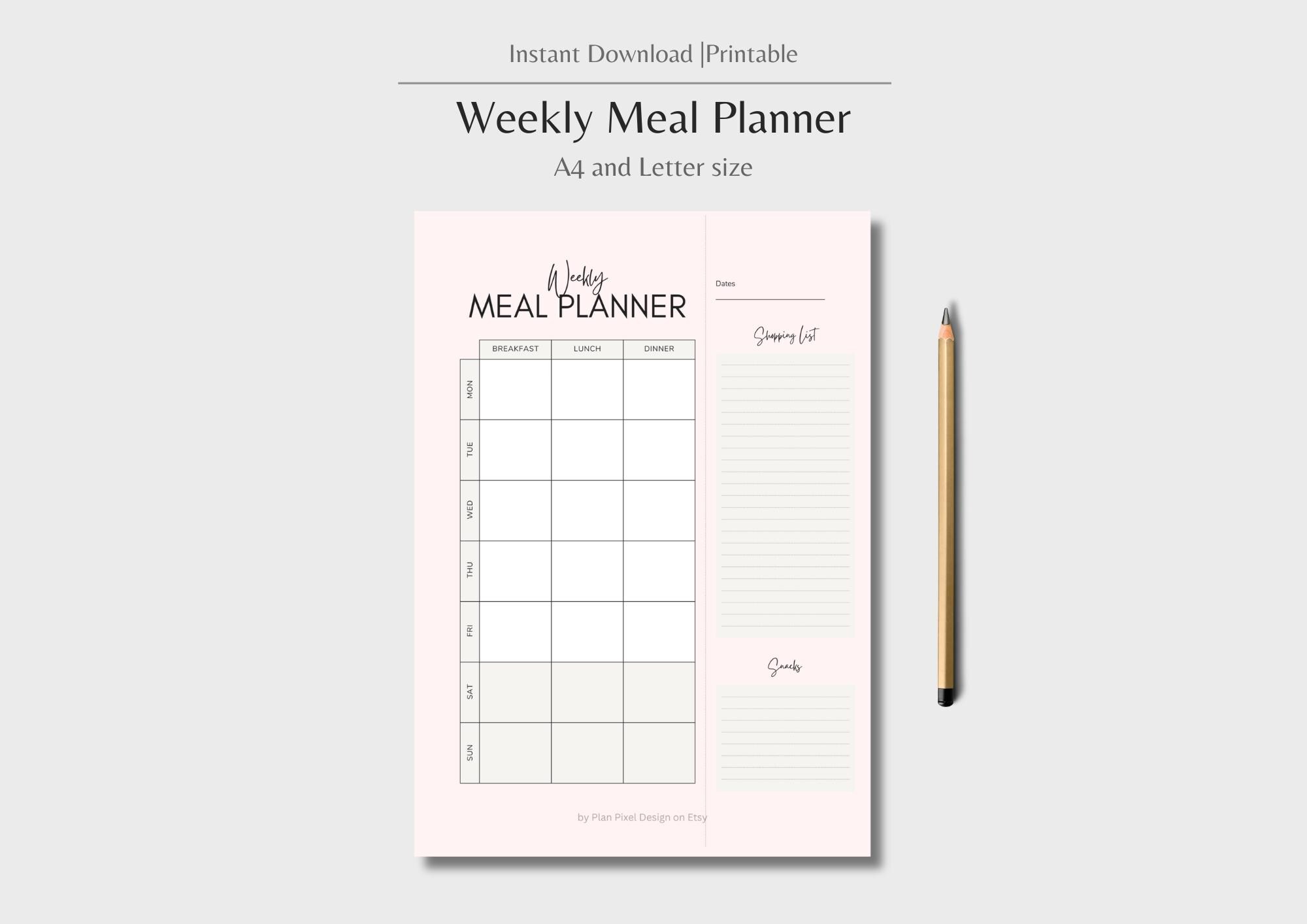 Weekly Meal Planner Printable | Meal Planning Template | Digital Meal