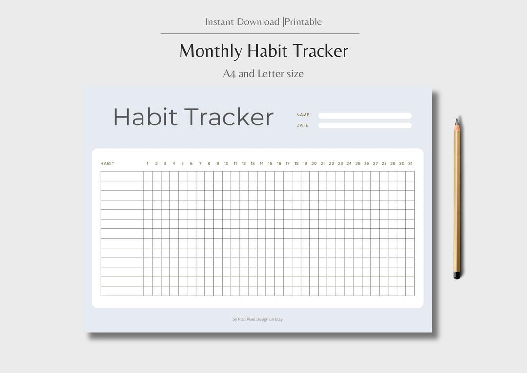 Minimalist Habit Tracker Printable - A4 & US Letter Sizes - Monthly ...