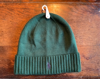 New with tags Green Polo Ralph Lauren Merino Wool Beanie Hat Green Merino Wool Autumn Winter skull cap