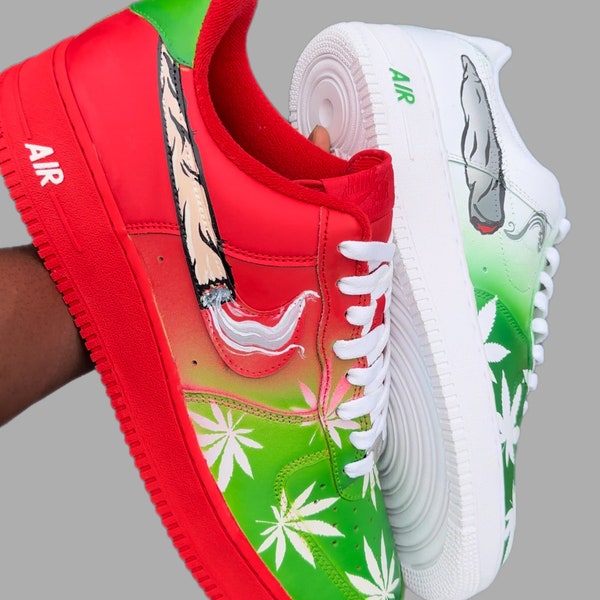 Benutzerdefinierte Weed Blunt Air Force 1s - Handbemalte maßgeschneiderte Schuhe | Nike Air Force 1 | Individuelle Geschenke | Personalisierte Turnschuhe | Kiffer Schuhe