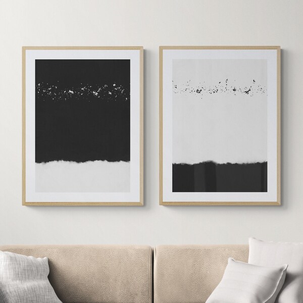 Black and White Wall Art Set of 2 Prints, Abstract Artwork, 2 Piece Black & White Prints, Monochrome Pair of Posters, Minimalist Art Prints