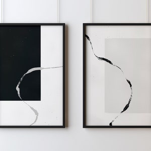 Japandi Wall Art Set of 2 Prints, Black and White Abstract Art, 2 Piece Wall Art, Black and White Artwork Pair, Minimalist Poster Print Set