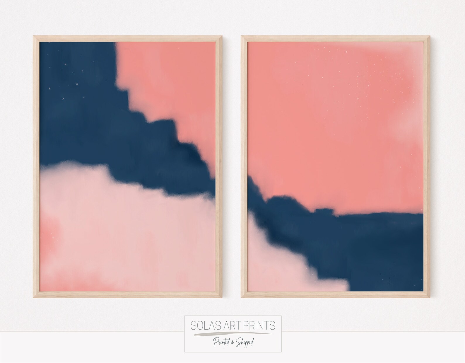 Pink and Blue Abstract Art Set of 2 Prints Navy Blue & Blush Etsy