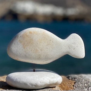 Hand Carved Naxos Marble Sculpture Abstract Fish Greek Marble Art Minimalist White Stone Statue Nautical Coastal Handmade Decor by Goshe