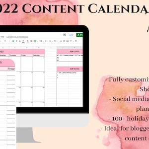 2022 Content Calendar Template - Content Calendar Google Sheets - Social Media Content Planner - Blog Planner - Social Media Planner