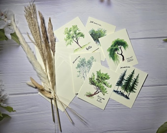 Tree Variety Greeting Cards | Hello Sentiments | Set of Six