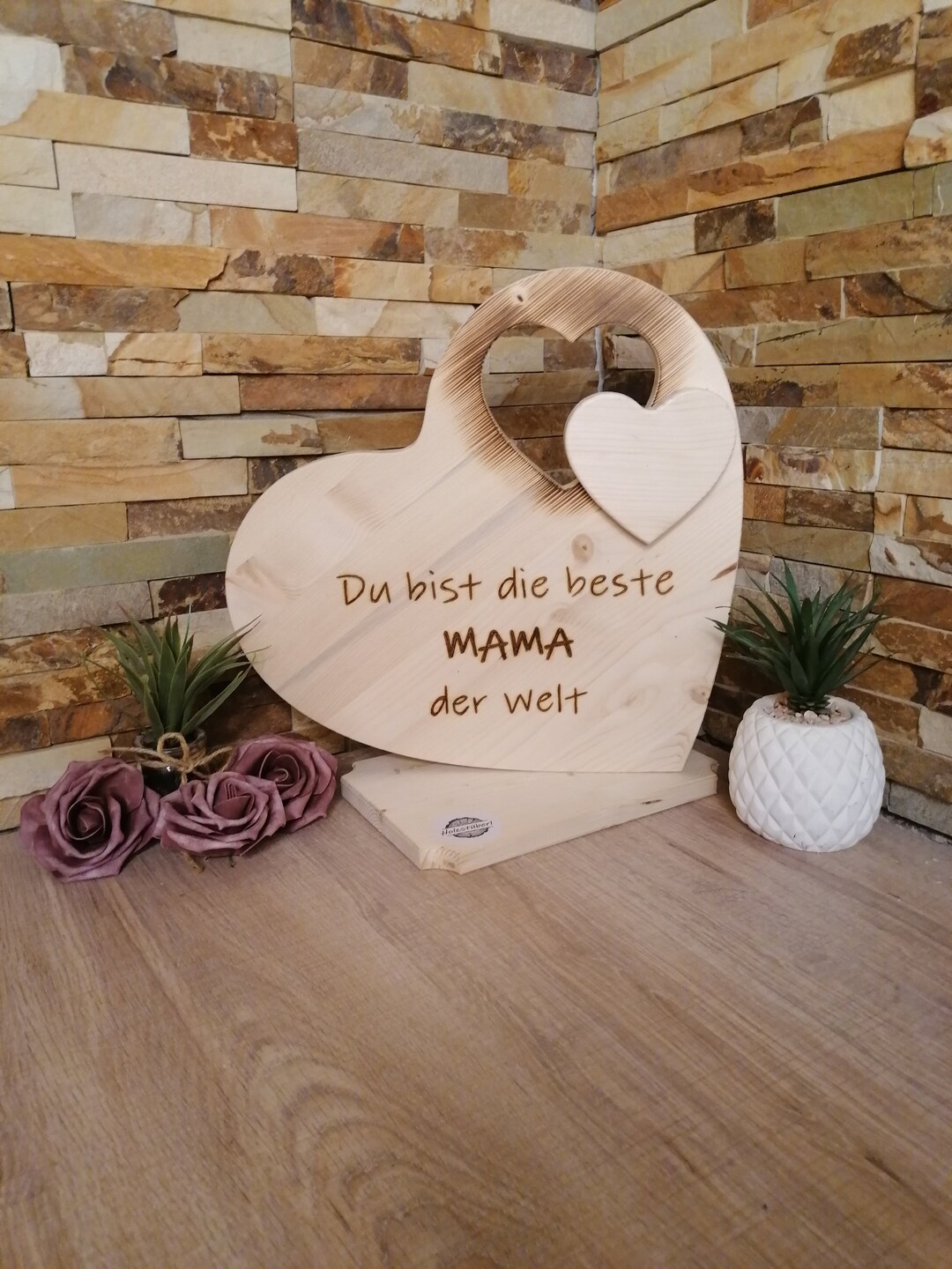 Geschenk für die Mama Holz Herz mit Spruch Du bist die beste Etsy.de