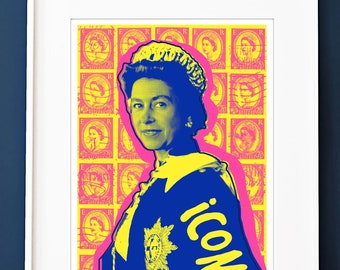 Warhol Queen Elizabeth II Giclee Print: Pop Art Royal Stamps