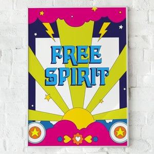 Póster psicodélico hippie de espíritu libre / Impresión de arte pop retro / Impresión tipográfica de los años 70 / Arte tipográfico retro