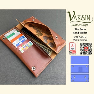 The Bonn leather wallet PDF pattern, long wallet pattern, wallet pattern to sew, long wallet template, leather pattern PDF, Vaksin Leather