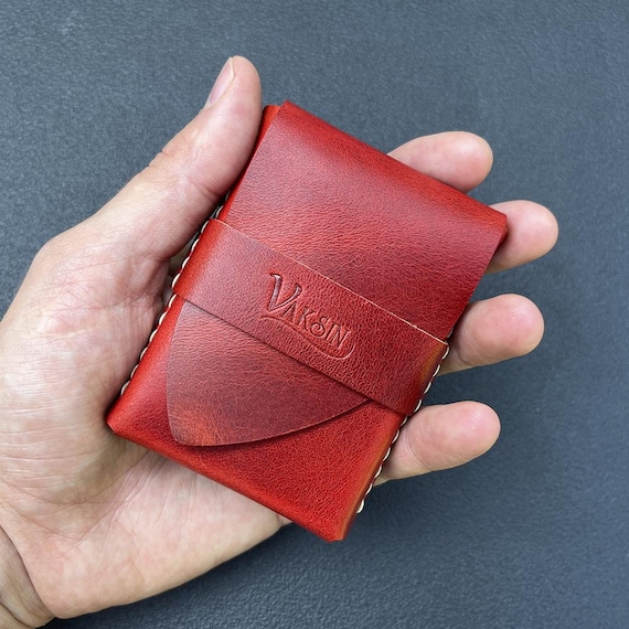 Handmade Red Leather Minimalist Wallet /red Vegetable Tanned