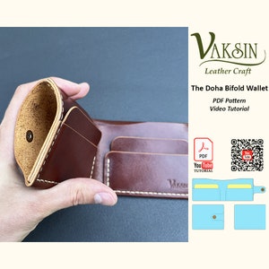 The Doha leather wallet pdf pattern, classic wallet pattern, leather pattern pdf, card wallet pattern, bifold wallet template,Vaksin leather