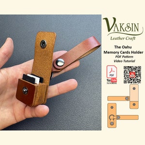 Modello PDF in pelle per porta carte SD, modello custodia SD Oahu, modello pdf portafoglio scheda di memoria Oahu, modello fai da te, Vaksin Leathercraft