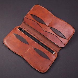 Cartera larga de cuero hecha a mano/El mejor regalo para él y para ella/Cuero curtido vegetal de Italia/Cuero Vaksin/Cartera marrón/Cartera grande