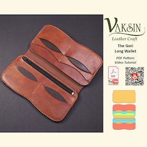 El patrón PDF cartera de cuero Gori, patrón cartera larga, patrón cartera para coser, plantilla cartera larga, patrón cuero PDF, Vaksin Leather