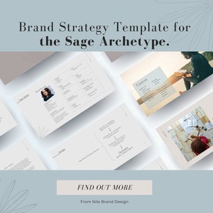 May include: A brand strategy template for the Sage Archetype. The template includes sections for target audience, brand persona, content, meaning, and our brand promise journey. The template is designed to help businesses develop a strong brand strategy.