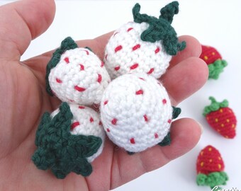 Pineapple strawberries, set of 4 crocheted strawberries, decorative fruit or shop accessories