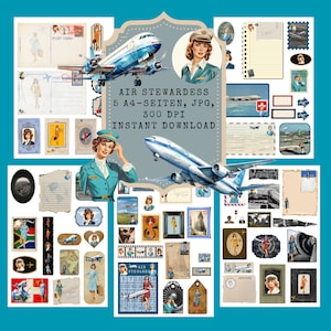 Air Stewardess, Ephemera, 5 páginas A4, JPG, 300 DPI, Descarga instantánea