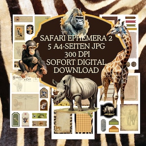 Safari Ephemera 2, 5 A4 pages, JPG, 300 DPI, instant digital download