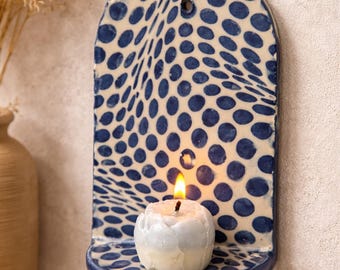 Handmade Mediterranean Ceramic Wall Candle Holder – Blue & White Wall Sconce