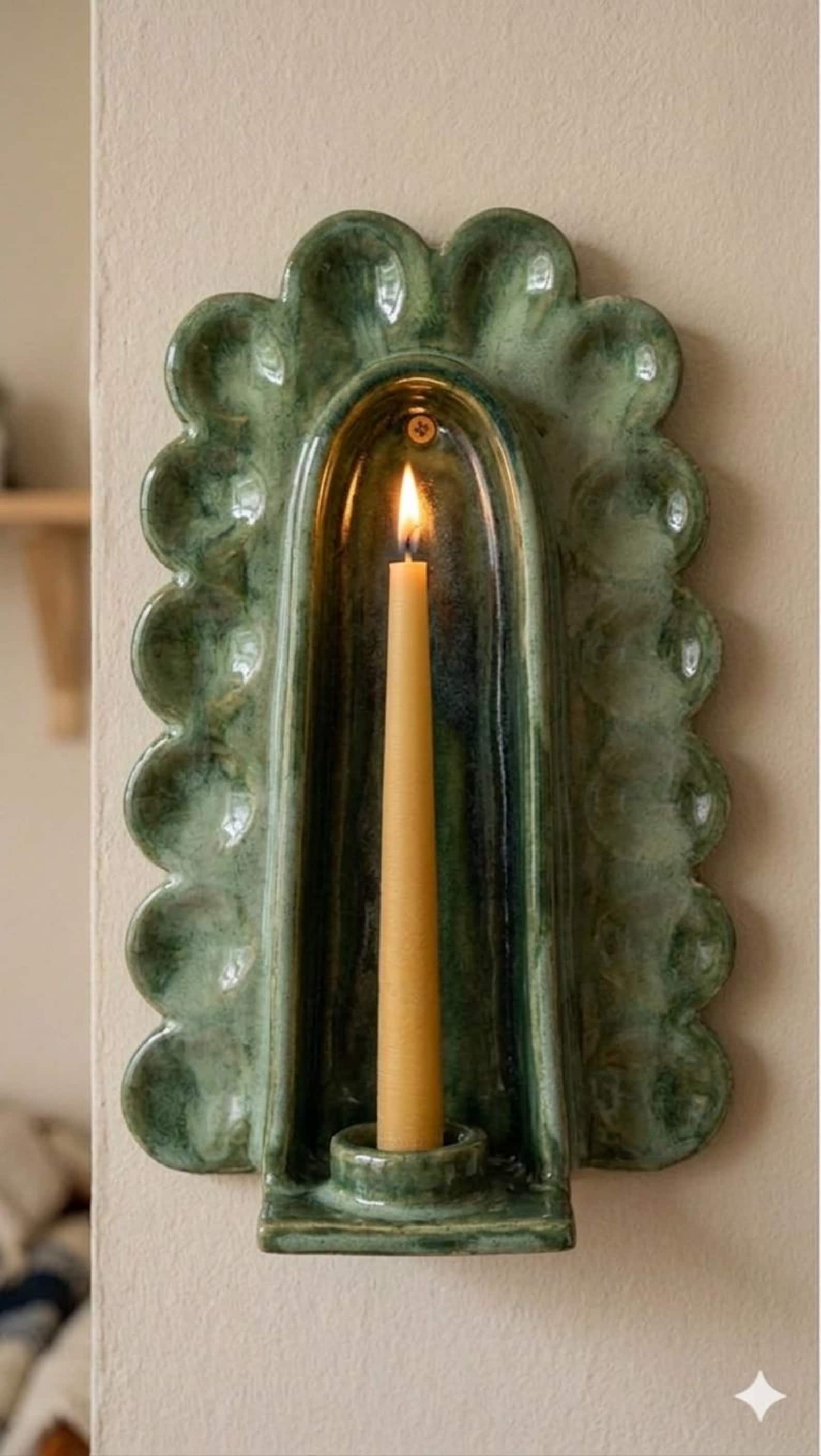 Handmade Mediterranean Ceramic Wall Candle Holder – Green