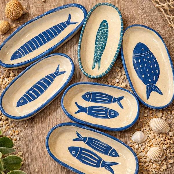 Handmade Ceramic Fish Dish – Mediterranean Blue Pottery Serving Tray