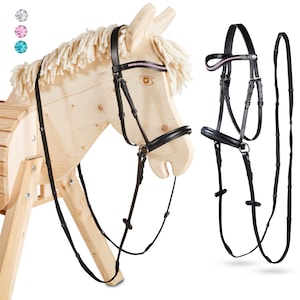 セット：おもちゃの馬/庭馬/木製馬用手綱+ホルター - グリッターピンク