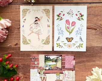 Lot de 3 cartes A6 de Printemps | Illustrées à l'aquarelle et idéales pour : remerciements maîtresse, mariage, fête, anniversaire