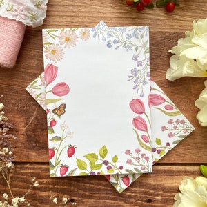 A6 Flower Lined Notepad - Summer & Spring Notepad | For the office - Shopping - To Do List | Cottagecore stationery to give away