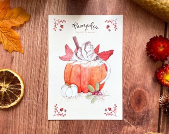 Heartwarming Pumpkin Pumpkin Spice Latte Card | Cozy autumn drink for a birthday, to frame or to give as a gift | Watercolor