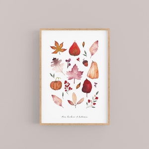 Hand Painted Autumn Herbarium Print | Vintage Farmhouse Illustration | Cute illustration for kid