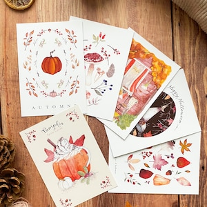 Set of 6 Autumn Postcards | Correspondence Card | Autumn Decor Watercolor Card | Thanksgiving Mabon
