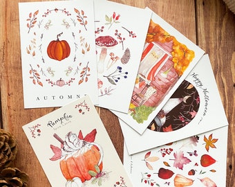 Lot de 6 cartes postales d'automne | Carte de correspondance | Carte aquarelle déco automne | Thanksgiving Mabon