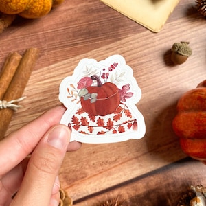 Aufkleber Blumiger und süßer Kürbis | glänzender Halloween-Aufkleber – wasserfester Herbstaufkleber zum Dekorieren Ihres Tagebuchs – Bullet Journal