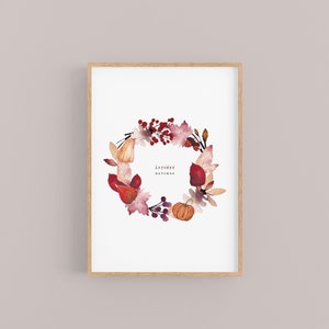Couronne végétale d'Automne avec citrouille | Décoration murale de saison Autumn Vibes | Papeterie artisanale illustrée