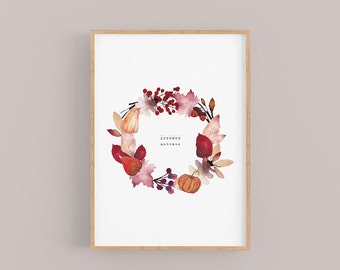 Autumn Wreath with Pumpkin | Autumn Vibes Seasonal Wall Decor | Illustrated Handmade Stationery