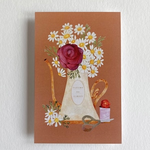 Carte de voeux fleurs et arrosoir du jardin à l'aquarelle pour : anniversaire, fête, remerciement, merci maîtresse fait-main en France