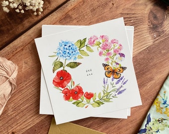 Carte couronne été à offrir ou pour décorer | Litha, illustra à l’aquarelle décoration nature | Plaisir d’offrir
