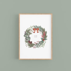 Póster A4 de la corona de invierno de la naturaleza en acuarela | Decoración de la habitación de los niños - regalo de bautismo - regalo de nacimiento