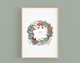 Affiche A4 Couronne d’Hiver nature à l’aquarelle | Décoration de chambre d’enfant - cadeau baptême - cadeau de naissance